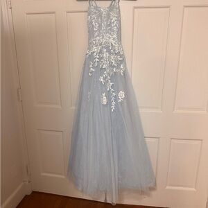JJs House Light Blue and White Prom Dress